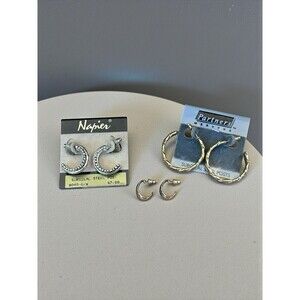 Lot Of 3 Pairs Napier, Partners Mervyns & Unmarked Pierced Earrings Gold Silver